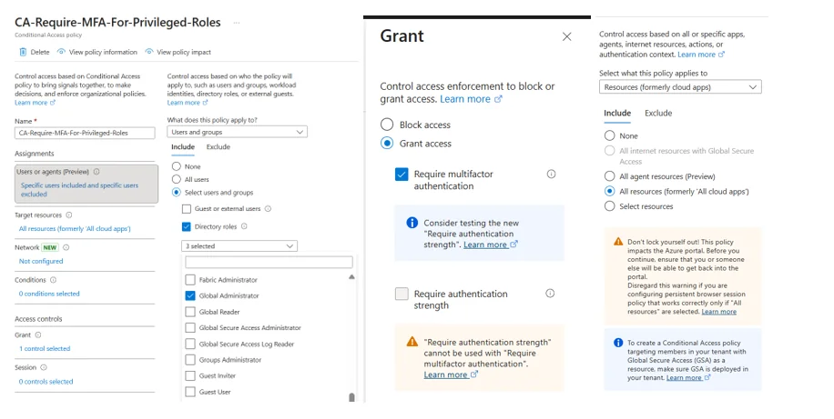 Conditional Access policy requiring MFA for privileged roles